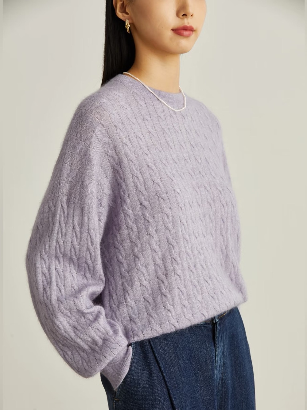 Brunello Cucinelli Lilac Cable-Knit Crewneck Sweater - Picture 6 of 14